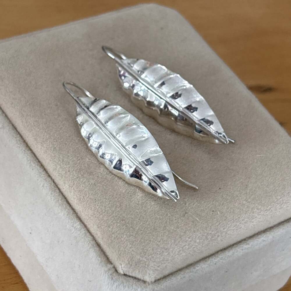 Sterling Silver Leaf Drop Earrings French Hook Mexico